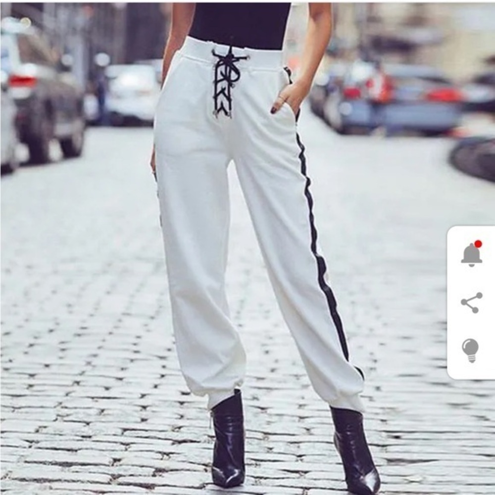 Tiger Mist Highrise White & Black Lace-Up Sweatpants Size Medium Cotton